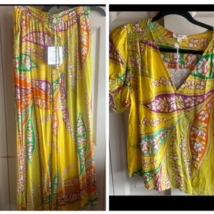 Haute Hippie NWT Boho Flowy Drawstring waist Pockets Wide leg Pants Medium